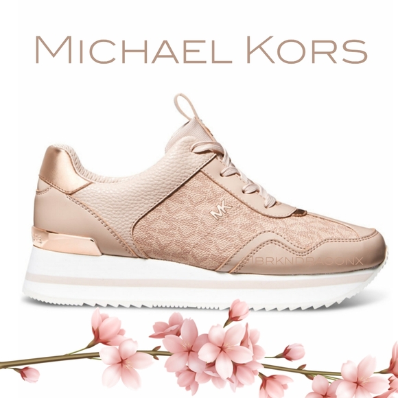 BNIOB Michael Kors Trainers Rose Gold Pink Leather Gym Fancypants Sneakers - Picture 6 of 13